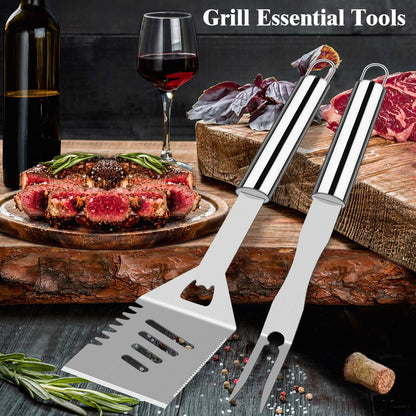 ROMANTICIST 26pcs Extra Thick Stainless Steel Grill Tool Set for Men, Heavy Duty Grilling Accessory Kit for Backyard, BBQ Utensils Gift Set with Meat