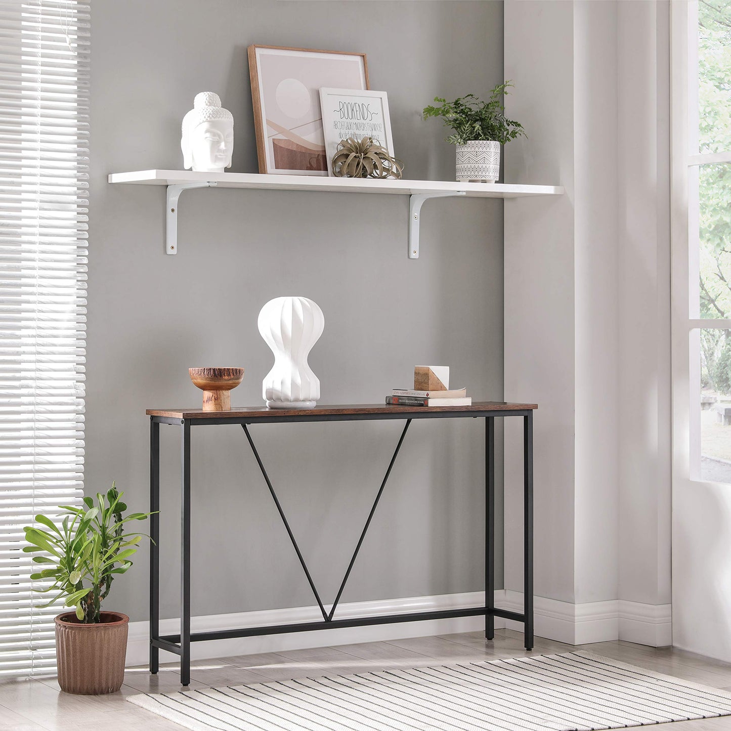 VASAGLE Console Table for Hallway, Slim Sofa Table for Living Room, Hallway Table, Easy Assembly, Rustic Brown and Ink Black LNT020B01