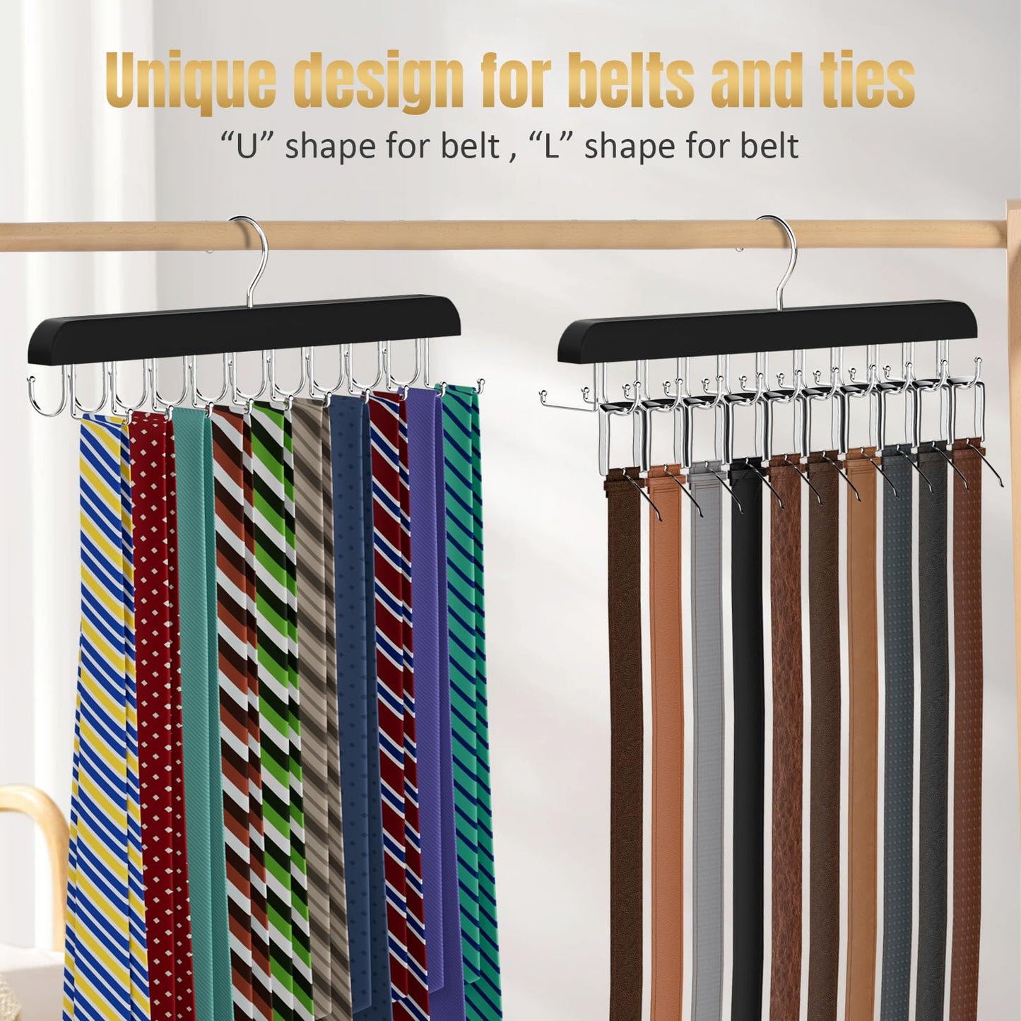 Belt Tie HANGER 20 Hooks 2 in 1 Hanger for Closet Max 30 Belts with 30 Ties Capacity