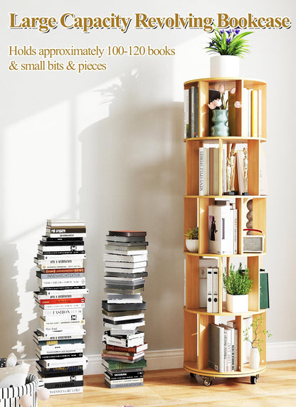 yeshine Rotating Bookshelf, 5-Tier Wood Color Spinning Bookcase