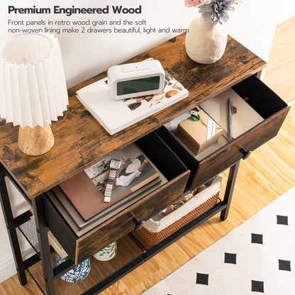 HOOBRO Console Table, Slim Console Table with 2 Non-woven Drawers, Hallway Table with Storage, Slim Sofa Table for Small Spaces, Living Room, Rustic