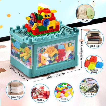 alouweekukky Kids Plastic Folding Storage Box with Lid, Double Opening with Pulleys, Suitable for Kids