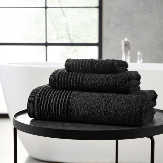 Vera Wang - Bath Towels Set, Luxury Cotton Bathroom Decor, Highly Absorbent & Medium Weight (Sculpted Pleat Black, 6 Piece)