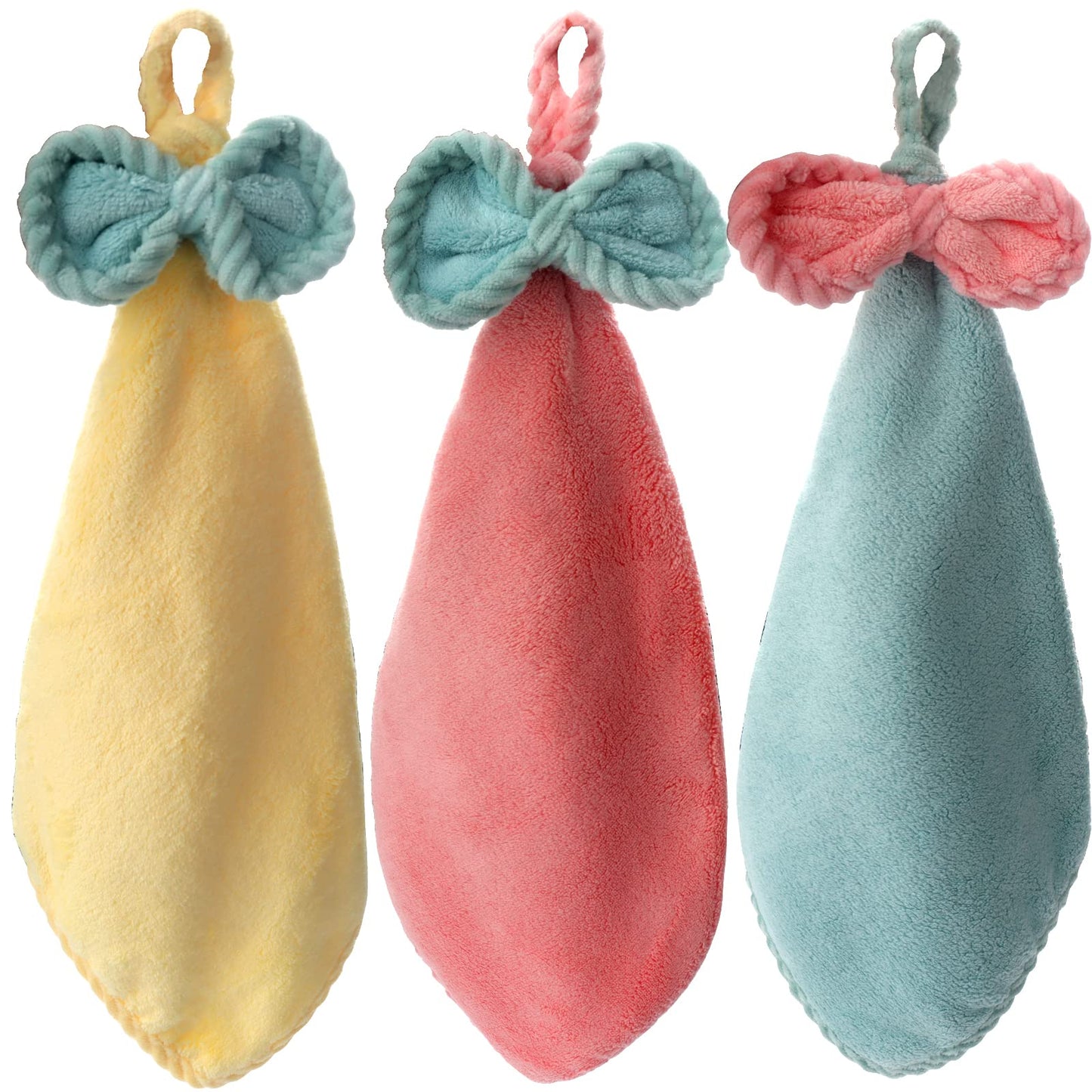 Roellgs Pack of 3 Kitchen Bathroom Hand Dryer Towels, Decorative Towels, Microfibre Coral Fleece Lovely Hand Towels, Dry your hands immediately (Light