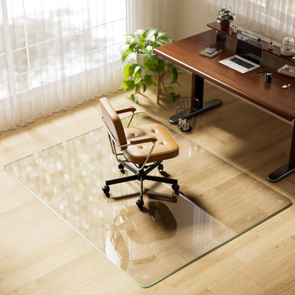Koonmi Tempered Glass Chair Mat, 116 x 90 cm, Clear