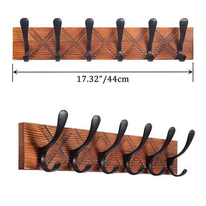 SKOLOO Coat Rack Wall Mount - Antique Wooden Carved- X Cross Coat Hook, Wall Coat Hanger with 6 Hooks for Hanging Coats, Hats, Clothing, Scarfs