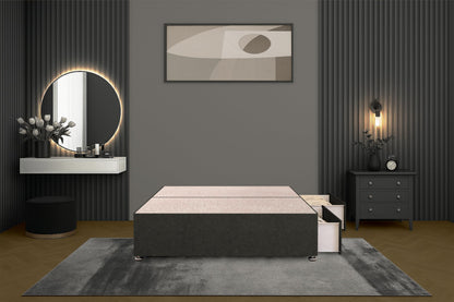 Bed Centre Bliss Grey Linen Divan Base with Optional Drawers and Headboard (4FT6 Double, 2 Drawers Same Side No Headboard)