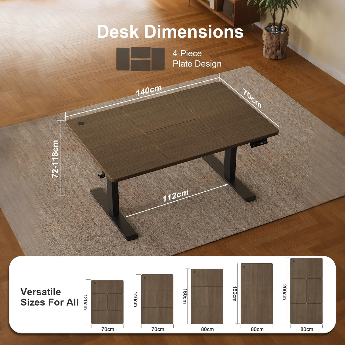 JUMMICO 140 x 70 cm Electric Standing Desk with USB Charging, Sedentary Reminder Height Adjustable Standing Desk, Sit Stand Desk