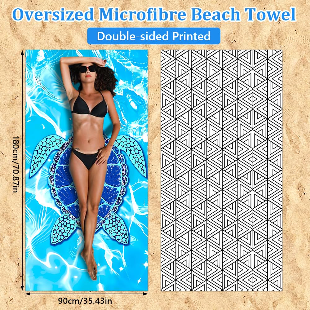 Jonuin 2 Pack Microfibre Beach Towels for Adults, 180 × 90 cm Extra Large Microfibre Beach Towel with Double Side Print, Quick Dry Towel