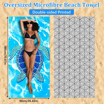 Jonuin 2 Pack Microfibre Beach Towels for Adults, 180 × 90 cm Extra Large Microfibre Beach Towel with Double Side Print, Quick Dry Towel