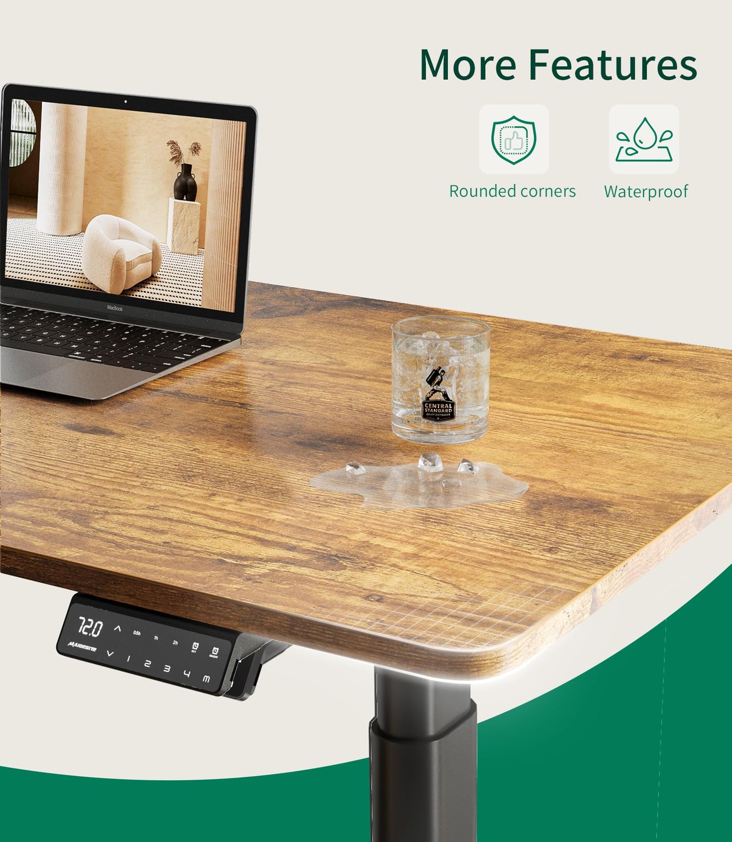 MAIDeSITe Table Top,Desktop for Height Adjustable Electric Standing Desk,Vintage,100 * 60 * 2.5 cm