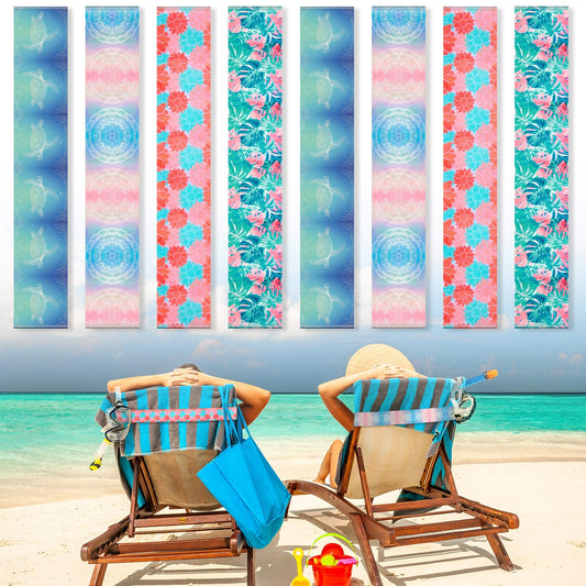 8 Pack Sea Turtle Style Towel Clips for Chairs - Windproof Elastic Strap Holder - 11.81 x 1.97 Inch for Cruise, Lounge, Pool & Summer Accessories