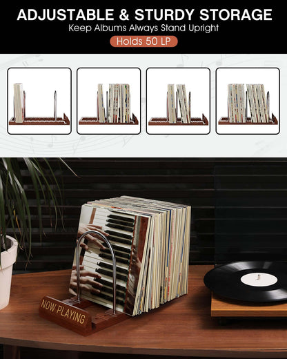 BS-VOG Now Playing Vinyl Record Holder Storage Fits 50 LPs, Gift Package