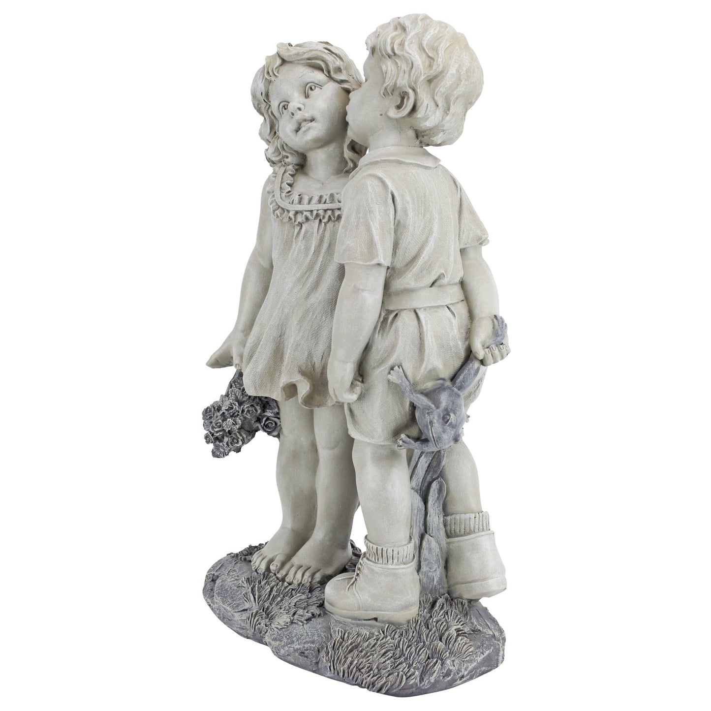Design Toscano Young Sweethearts Kissing Children Outdoor Garden Statue, Polyresin, Two Tone Stone, 56 cm, 22 Inch