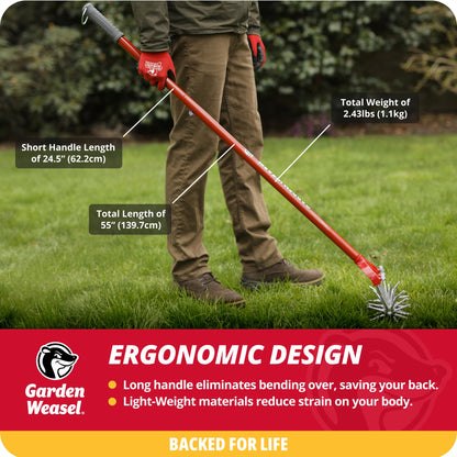 Garden Weasel Rotary Cultivator & Hand Tiller - 2-in-1 | Aerate, Weed, Cultivate, Plant, Reseed | Lawn Reseeding Garden Tool, Garden Soil Loosener |