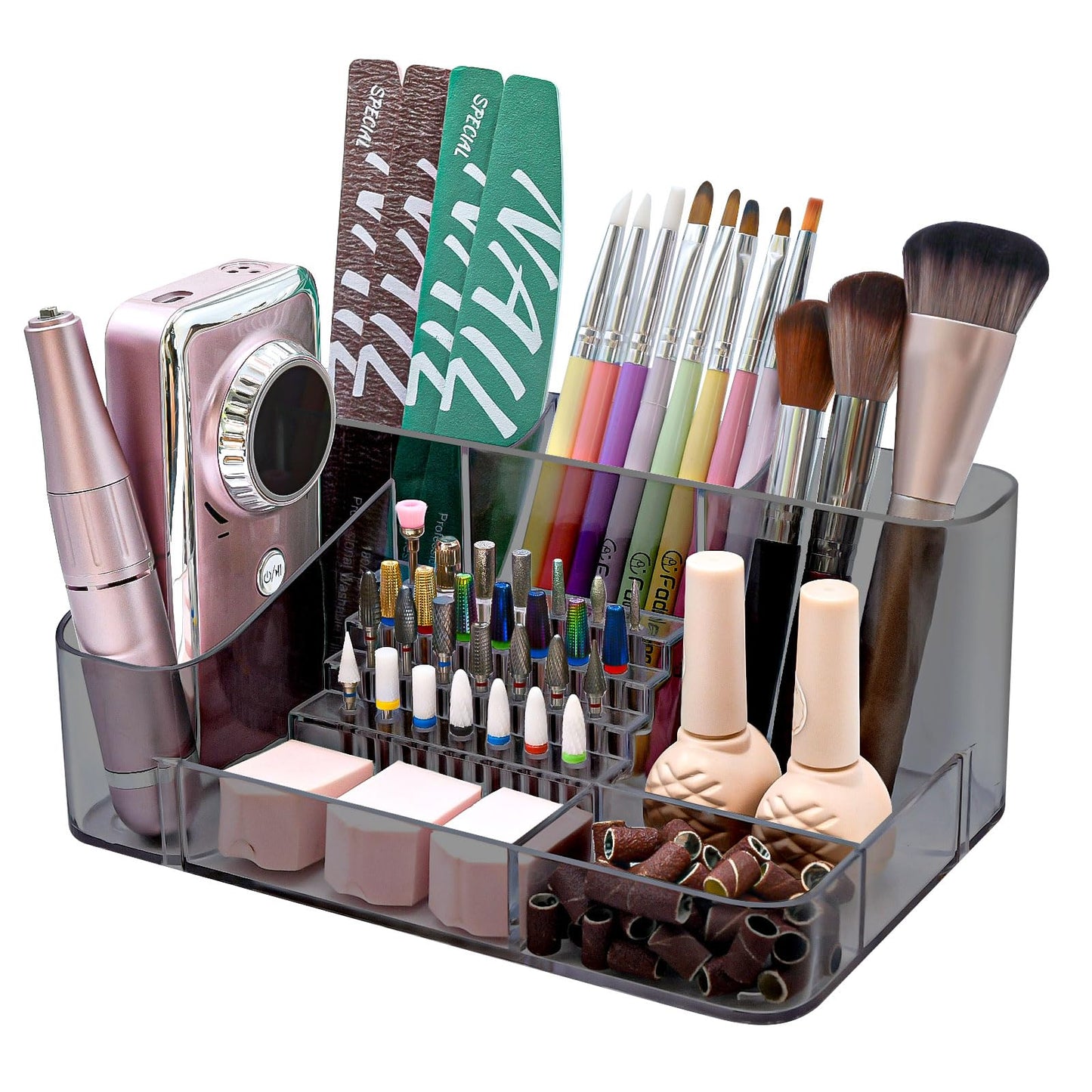 ANRUI Nail Drill Holder, 28 Holes Machine & Bits Storage Box, Acrylic Bits Holder, Professional Nail Tool Organizer - Gray