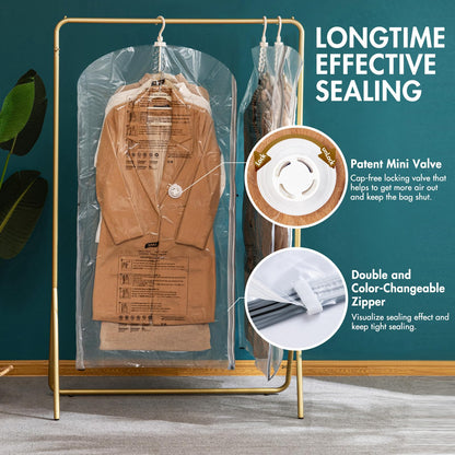 TAILI Hanging Vacuum Storage Bags for Clothes, Side-Widen Space Saver Bags 6 Long, Clear Large Compression Bag 6 Pack, Closet Organizers and Storage