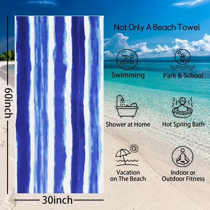 YUAOEUR Blue Stripe Beach Towel for Adults Kids Women Men (30x60 inch,77x153cm) Large Microfiber Beach Towels for Travel,Pool, Sport, Hotel,Beach