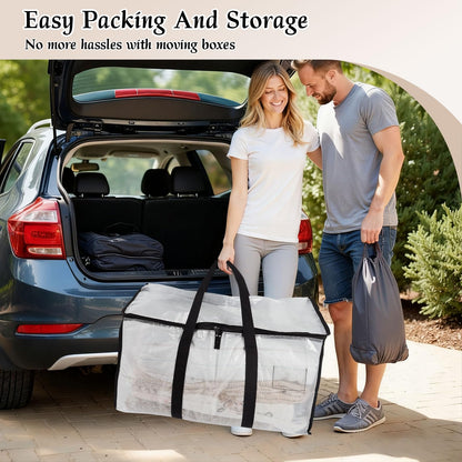 RICHIE Clear Heavy Duty Extra Large Moving Bags with Reinforced Handle and Double Zipper - Waterproof Storage Box with Tag Window