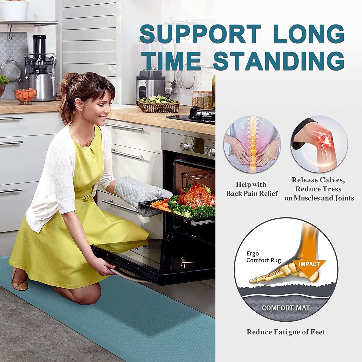 Carvapet Non Slip Kitchen Mat Anti Fatigue Standing Mats Cushioned Comfort Kitchen Floor Mats PVC Waterproof Runner Rug for Standing Desk, Kitchen,