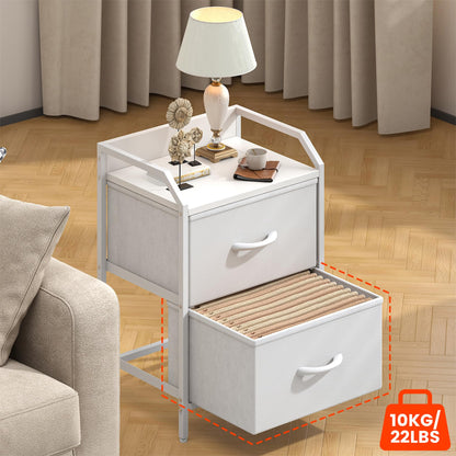 Feonase Bedside Table, Bedroom Bedside Cabinet with 2 Fabric Drawers, Nightstand Side Table for Bedrooms, Living Rooms(White)