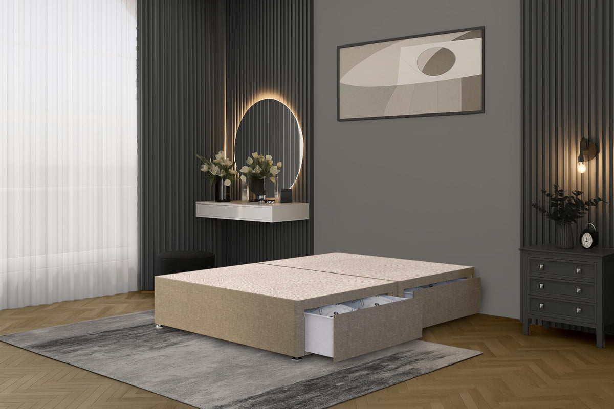Bed Centre Flexby Divan Bed Base Only with 2 Drawers (Same Side), No Headboard - Available in 3FT, 4FT, 5FT & 6FT