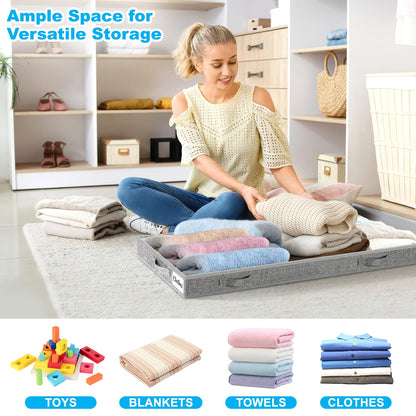 Underbed Storage Bags 2 Pack, 10cm Tall Large Under Bed Storage Box with zip, Foldable Shallow Wardrobe Storage Organiser with Clear Window &