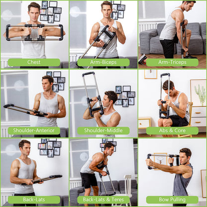 GoFitness Push Down Bar Machine - Chest Expander at Home Workout Equipment, Arm Exerciser - Portable Spring Resistance Exercise Gym Kit for Home,