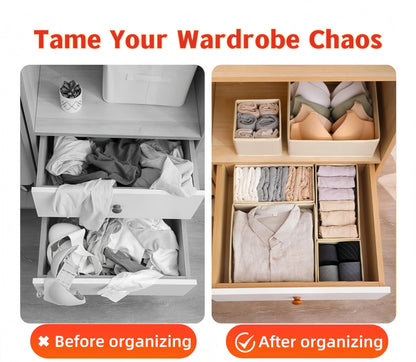 Uwenkjie 12-Piece Fabric Drawer Organiser Set - Foldable Storage Compartments for Clothes, Underwear, Socks, Scarves & Cosmetics