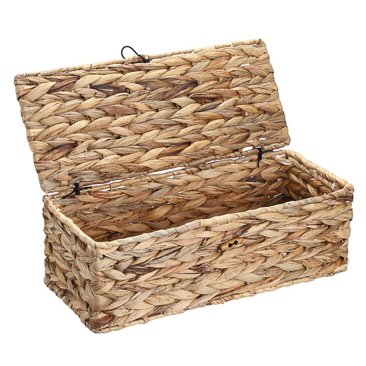 BSTKEY Natural Water Hyacinth Tank Topper Basket with Lid, Hand-woven Bathroom Tank Topper Storage Basket Toilet Paper Holder Towel Organizer