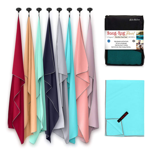 Snug Rug Microfibre Beach Towel Large 80 x 160cm ? Super Absorbent Quick Drying Lightweight Sand Proof Beach Towels Crystal Sea Blue