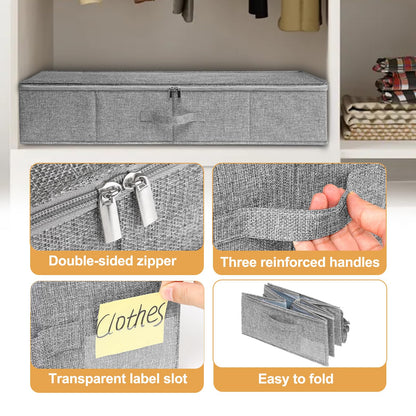 Under Bed Storage, 3 Pack Large Underbed Storage Boxes with Lids, Foldable Sturdy Under Bed Clothes Storage Drawer Organiser W/ 3 Handles, Ultra Thick