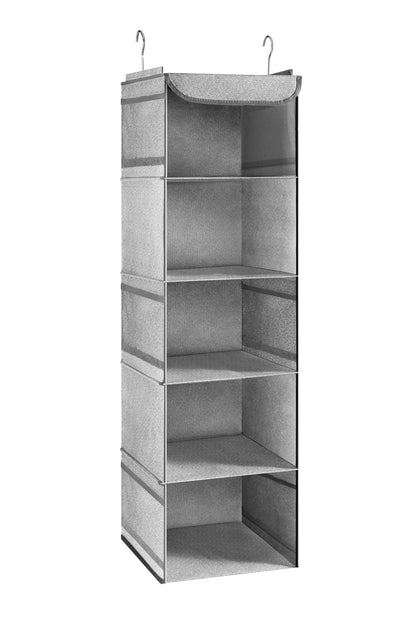 BrilliantJo Hanging Wardrobe Closet Storage with 5 Shelves Organiser, Storage Shelves Unit with 6 Pockets for Clothes - Light Grey(30 x 30 x 108cm)