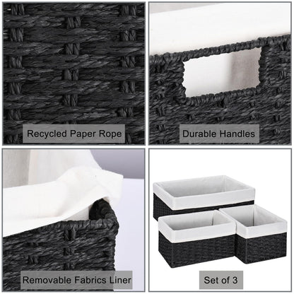Vagusicc Wicker Storage Basket, Set of 3 Rectangular Storage Gift Hamper Basket with Removable Fabric Lining