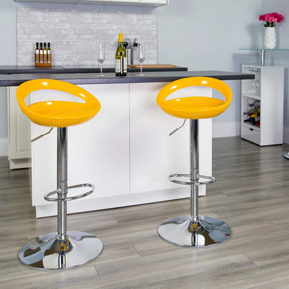 Flash Furniture Wilson 2 Pack Contemporary Yellow Plastic Adjustable Height Barstool with Rounded Cutout Back and Chrome Base