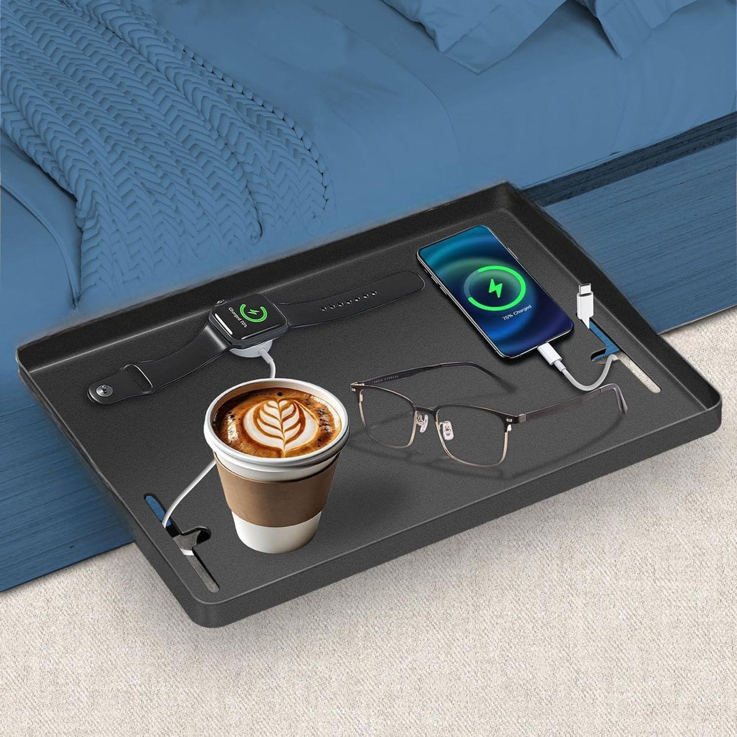 HIKENRI Bedside Table Organiser,Bedside Shelf For Bunk & Loft Beds Clip On Shelf,Bedside Tray For Home,School,Office,Dormitory Room(Black)