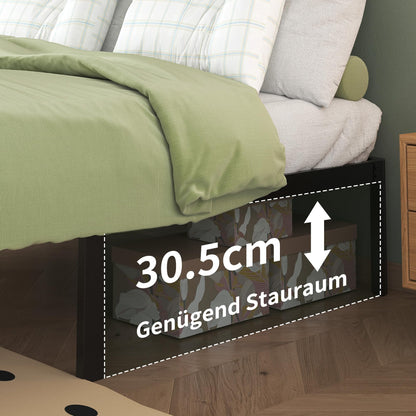 Lutown-Teen Metal Bed 80 x 190 cm with Round Legs, 36 cm Height Bed Frame Single Bed with Metal Slatted Frame, Black