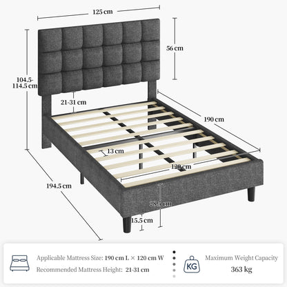 Yaheetech 4ft Small Double Bed Frame, Upholstered Headboard, Dark Gray