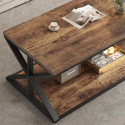 HSH Rustic Coffee Table, Farmhouse Coffee Tables for Living Room, Rectangle Wooden Center Tables with Storage