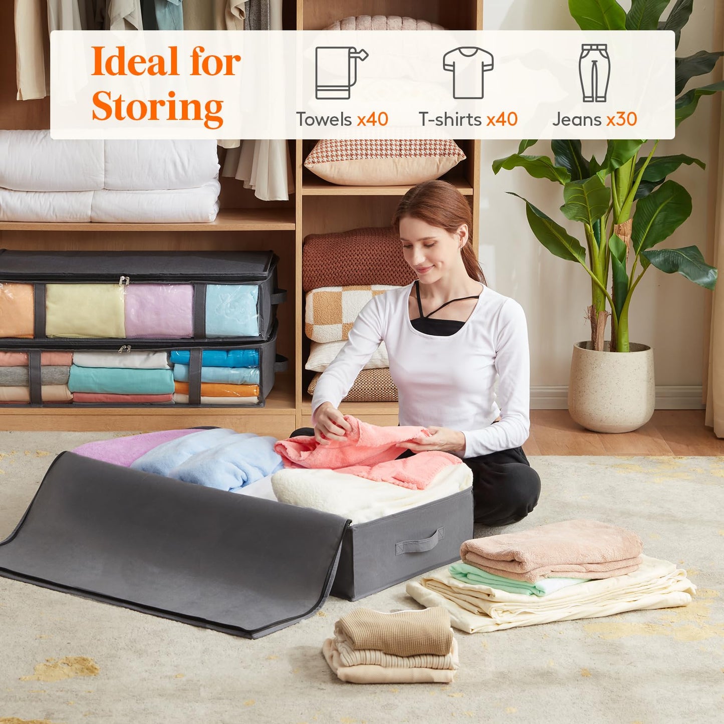 Lifewit 2 Pack Under Bed Storage,90L Clothes Storage Bags with Clear Window