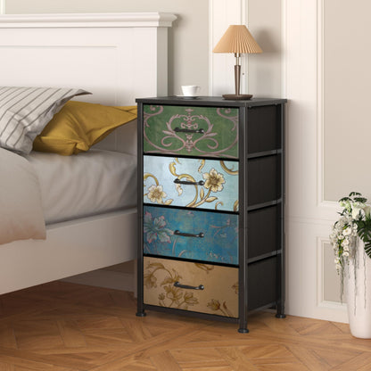 CAIYUN Chest of Drawers Bedroom with 4 Drawers and Flower Printing, Small Fabric Dressers, Dresser for Entryway Hallway Living Room, Closet Storage