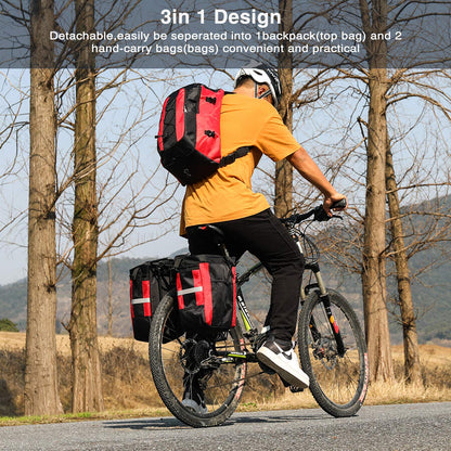 PELLOR 70L Waterproof 3 in 1 MTB Bike Rear Bicycle Pannier Bags Bike Rack Bag with Rain Cover (Red)