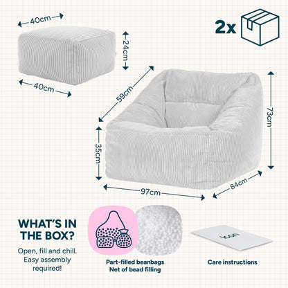 icon Natalia Cord Bean Bag Chair & Footstool with Filling Included, Teal