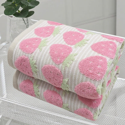 USTIDE Fruit Hand Towels Set of 2 Lovely Pink Striped Strawberry Hand Towel Cotton Face Towel Soft Absorbent Towel Set for Bathroom Kitchen 14x30 Inch
