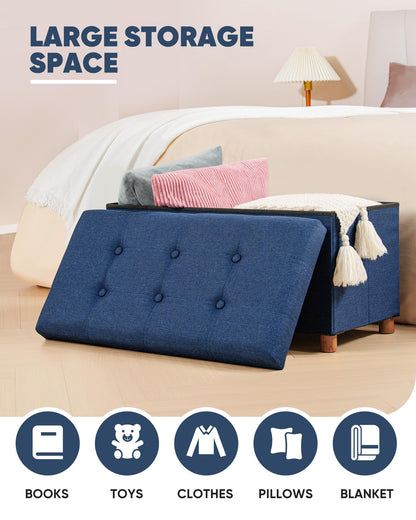Bonlife Storage Ottoman with Tray, Foldable Bench with Wooden Legs