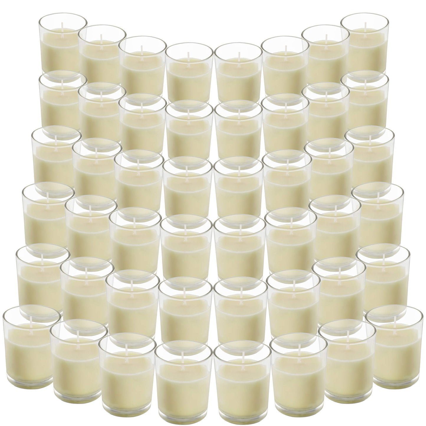 Belle Vous 48 Pack Unscented Clear Glass Filled Votive Candles - 12 Hour Burn Time - Clear Glass Holders with Hand Poured Warm White Wax Candles -