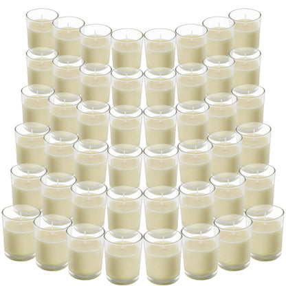 Belle Vous 48 Pack Unscented Clear Glass Filled Votive Candles - 12 Hour Burn Time - Clear Glass Holders with Hand Poured Warm White Wax Candles -