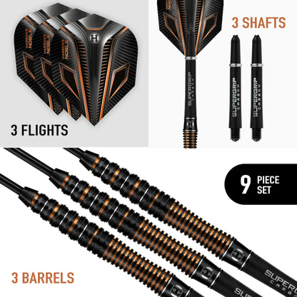 Harrows Noble 90% Tungsten Steel Tip Darts Set 22g, 23g, 24g & 25g - Includes Silver Supergrip Carbon Shafts & Micron Noble Flights (22g)