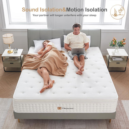 Hiepunos King Size Mattress,10.2 INCH Hybrid Memory Foam and Individually Pocket Spring,5FT King Mattress Medium Firm,Ergonomic Pressure