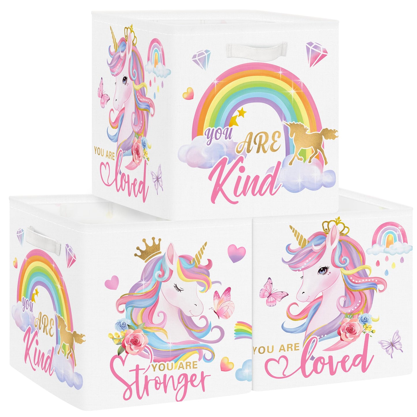 Clastyle 3 pcs Unicorn Cube Storage Boxes for Shelves Kallax Boxes